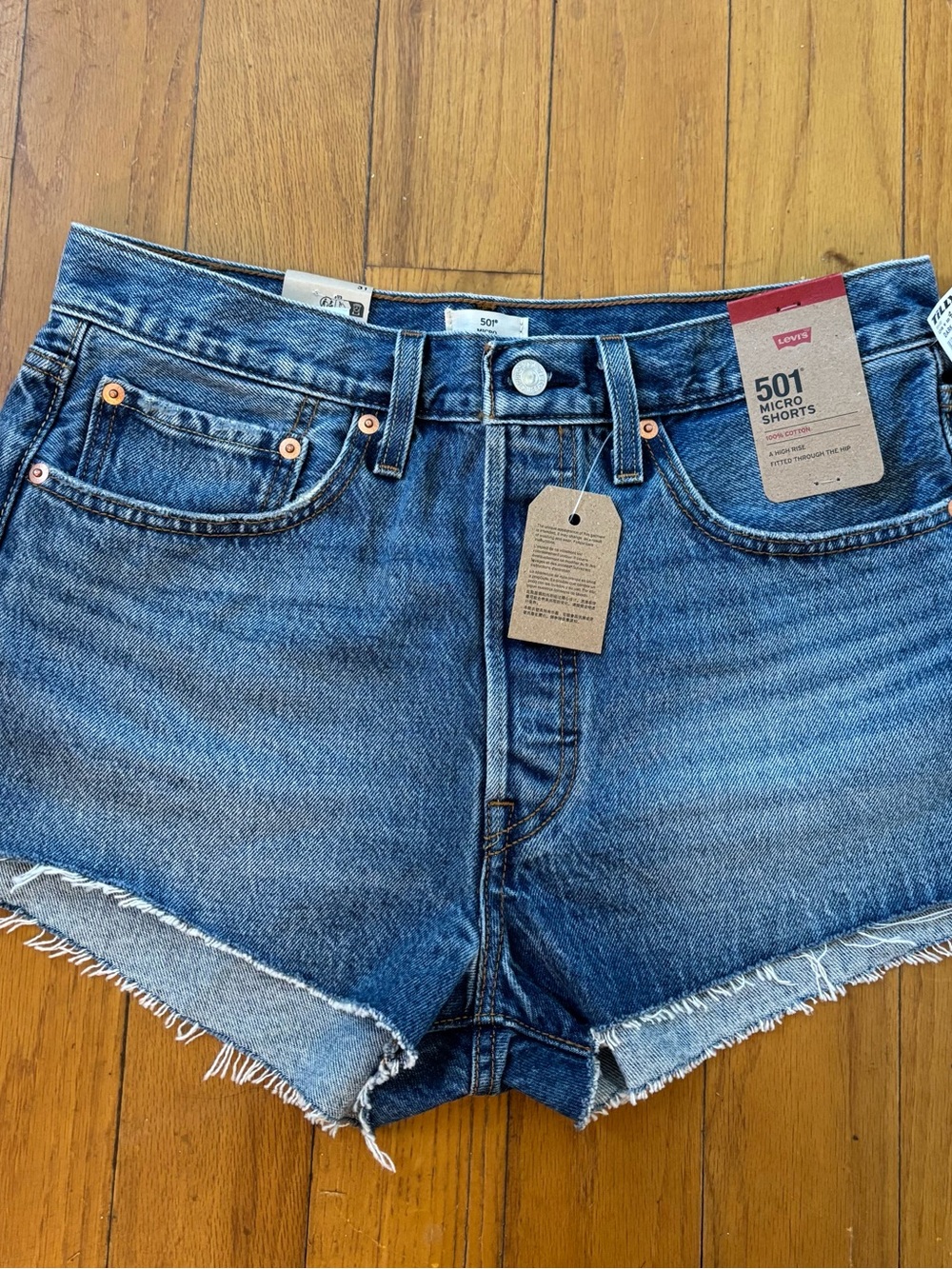 Levi's 501 High-Rise Frayed Hem Denim Shorts - Blue